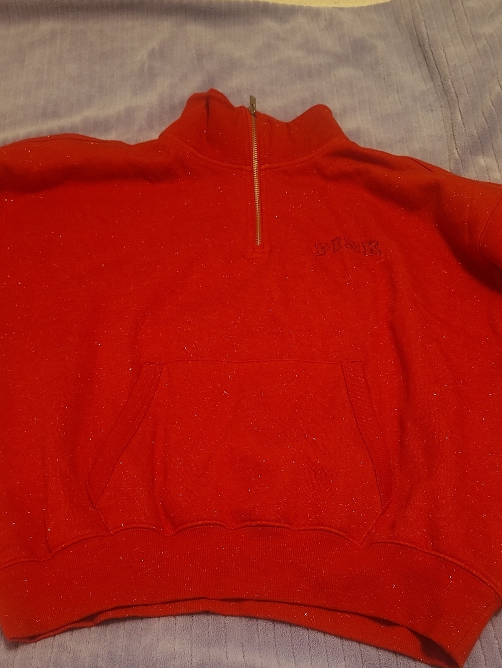 PINK Victoria's Secret Red Sparkle Half-Zip Sweater